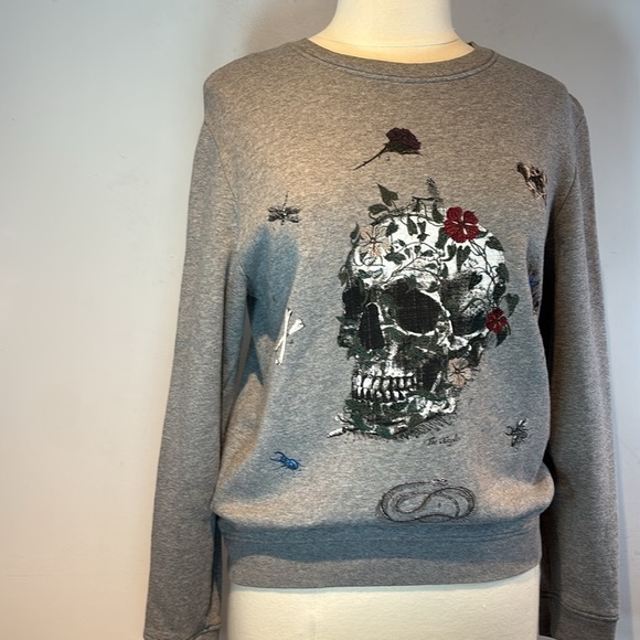 The Kooples Skull Embroidered Fleece Sweatshirt grey size small - Picture 2 of 11